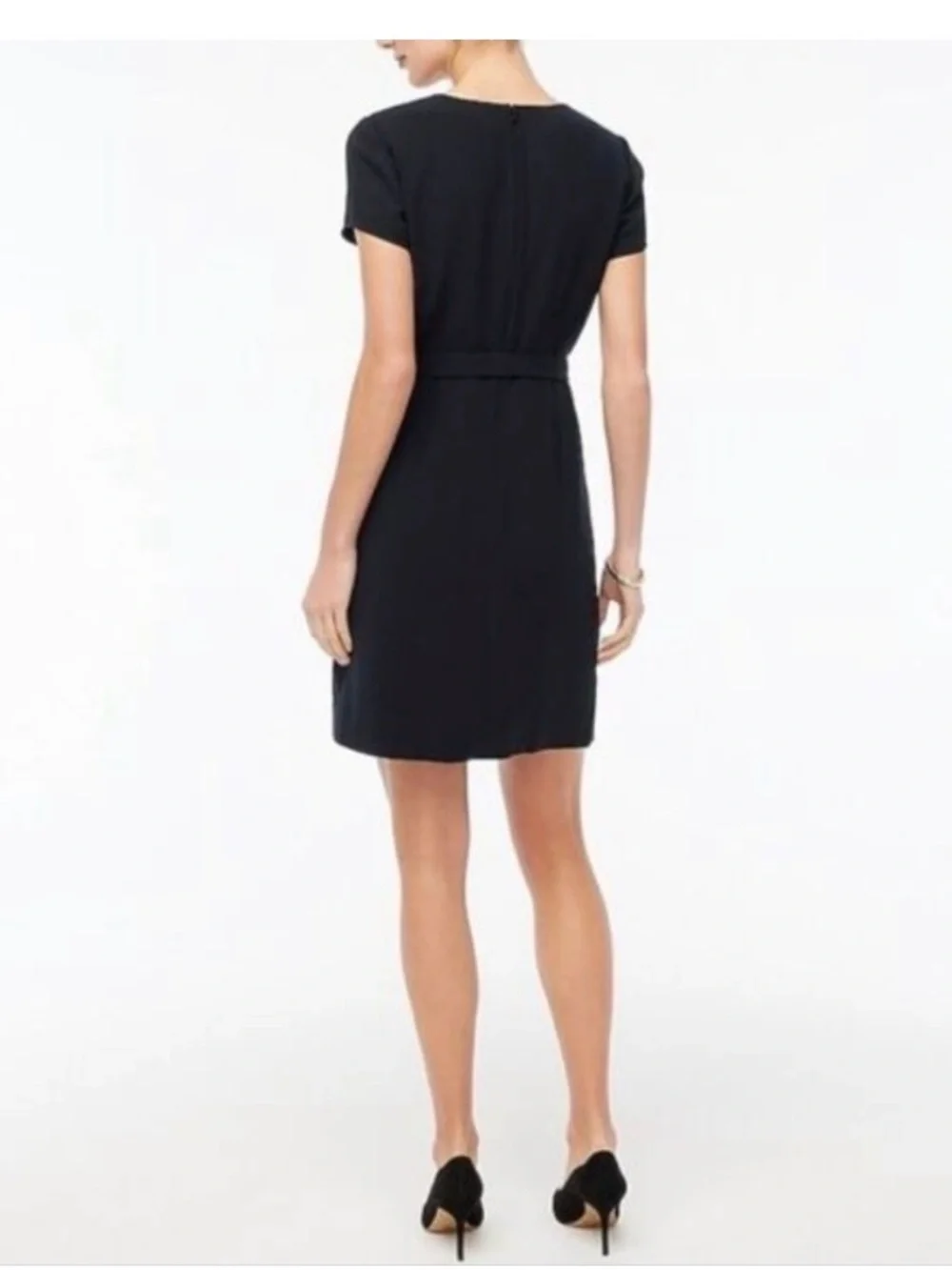 J. Crew Black Short-Sleeve Belted Dress